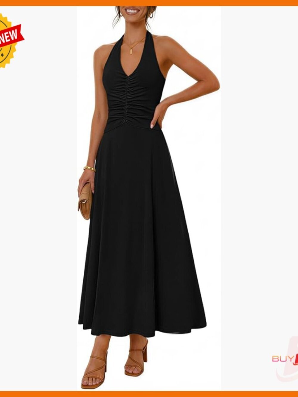 Formal Halter Maxi Dress Backless Sleeveless V Neck Ruched Cocktail Wedding